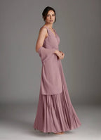 A-Line V-Neck Sleeveless V Back Floor-Length Mother of the Bride Dress