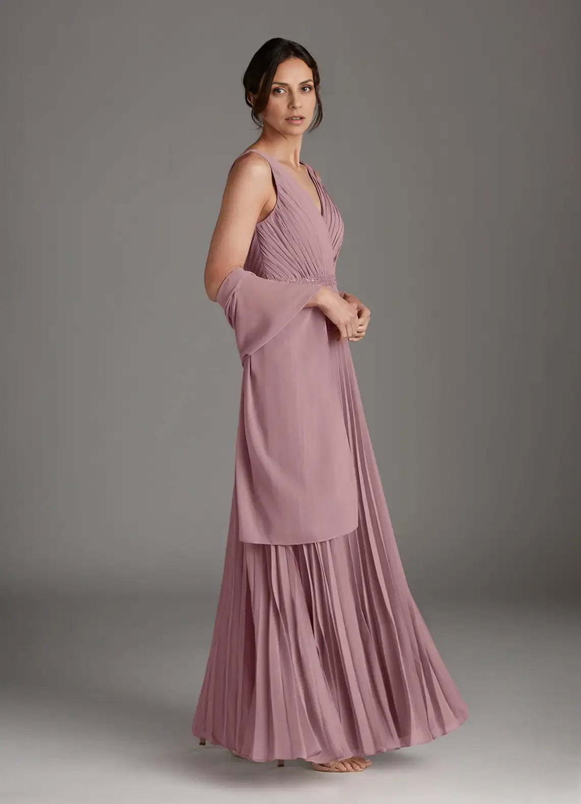 A-Line V-Neck Sleeveless V Back Floor-Length Mother of the Bride Dress