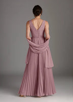 A-Line V-Neck Sleeveless V Back Floor-Length Mother of the Bride Dress