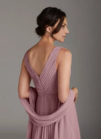 A-Line V-Neck Sleeveless V Back Floor-Length Mother of the Bride Dress