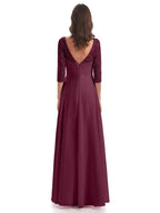 A-Line V-neck 3/4 Length Sleeves Floor-Length Mother of the Bride Dress