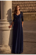 A-Line V-neck Sleeves Backless Floor-Length Mother of the Bride Dress