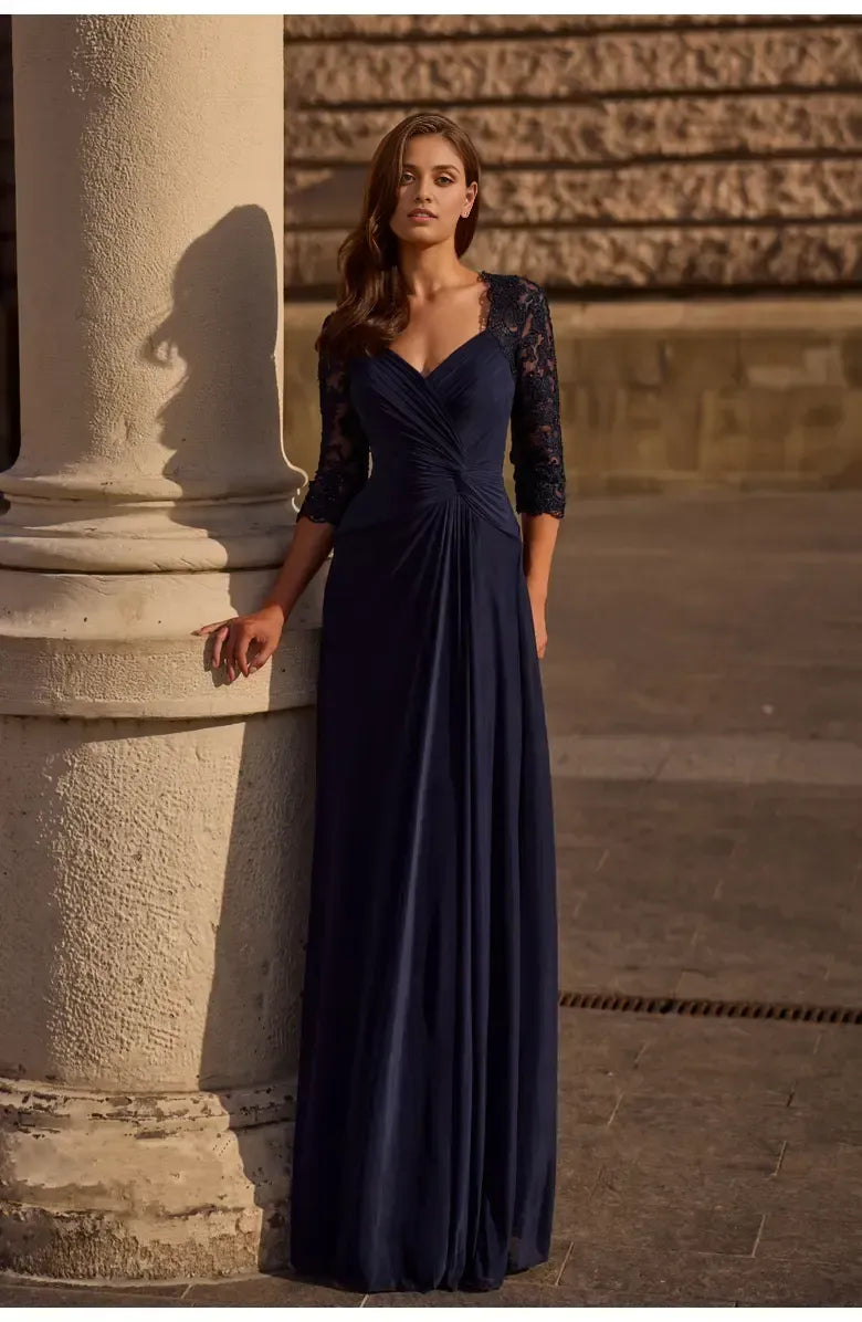 A-Line V-neck Sleeves Backless Floor-Length Mother of the Bride Dress