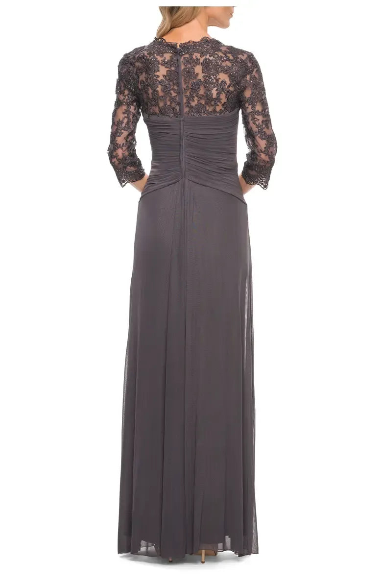 A-Line V-neck Sleeves Backless Floor-Length Mother of the Bride Dress