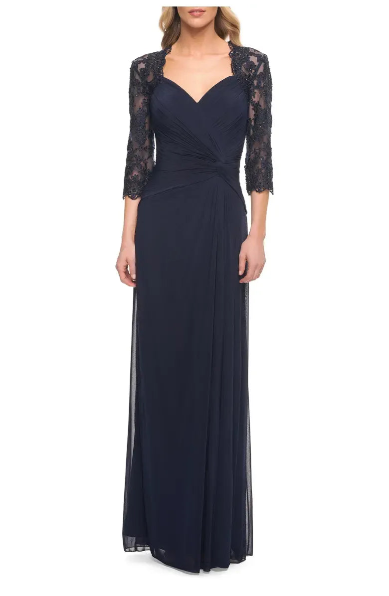 A-Line V-neck Sleeves Backless Floor-Length Mother of the Bride Dress