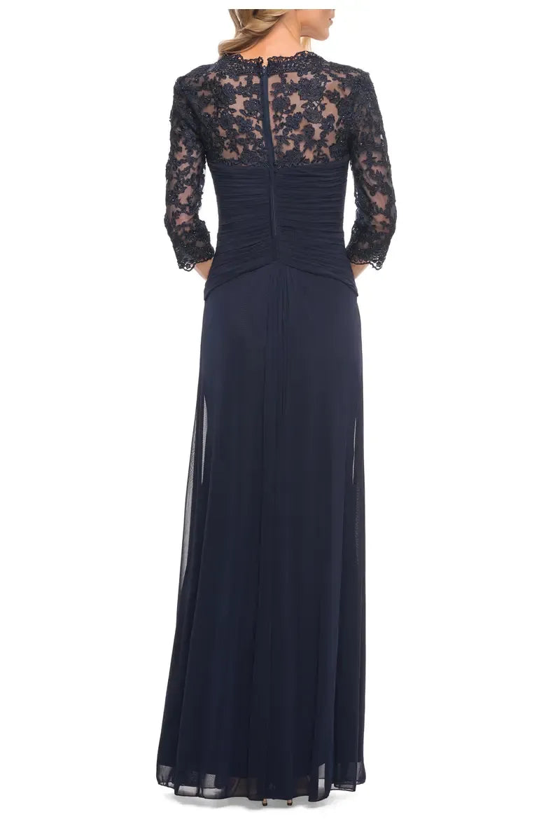 A-Line V-neck Sleeves Backless Floor-Length Mother of the Bride Dress