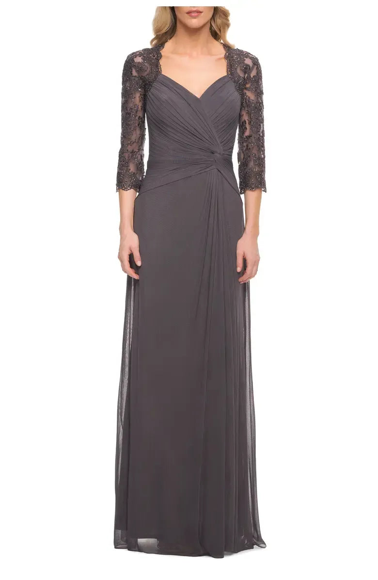 A-Line V-neck Sleeves Backless Floor-Length Mother of the Bride Dress