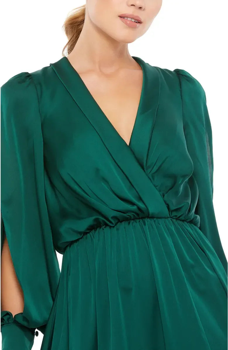 A-Line V-neck Long Sleeve Sweep/Brush Train Prom Dress