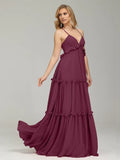 A-Line V-neck Sleeveless Backless Floor-Length Prom Dress