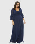 A-Line V Neck Bell Sleeve Zipper Up Sweep/Brush Train Plus Size Mother of the Bride Dress