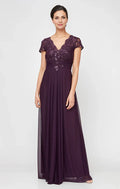 A-Line V Neck Cap Sleeve Zipper Up Floor-Length Mother of the Bride Dress
