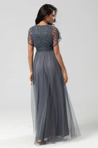 A-Line V Neck Flutter Sleeve Zipper Up Floor-Length Mother of the Bride Dress