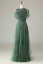 A-Line V Neck Flutter Sleeve Zipper Up Floor-Length Mother of the Bride Dress