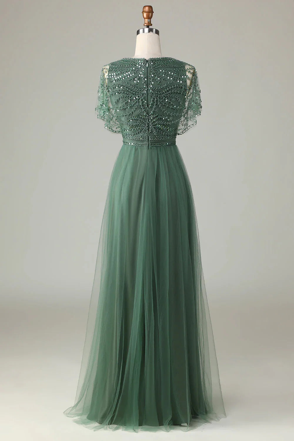 A-Line V Neck Flutter Sleeve Zipper Up Floor-Length Mother of the Bride Dress