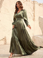 A-Line V Neck Lantern Sleeve Floor-Length Prom Dress