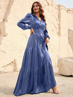 A-Line V Neck Lantern Sleeve Floor-Length Prom Dress