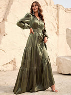 A-Line V Neck Lantern Sleeve Floor-Length Prom Dress