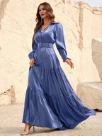 A-Line V Neck Lantern Sleeve Floor-Length Prom Dress