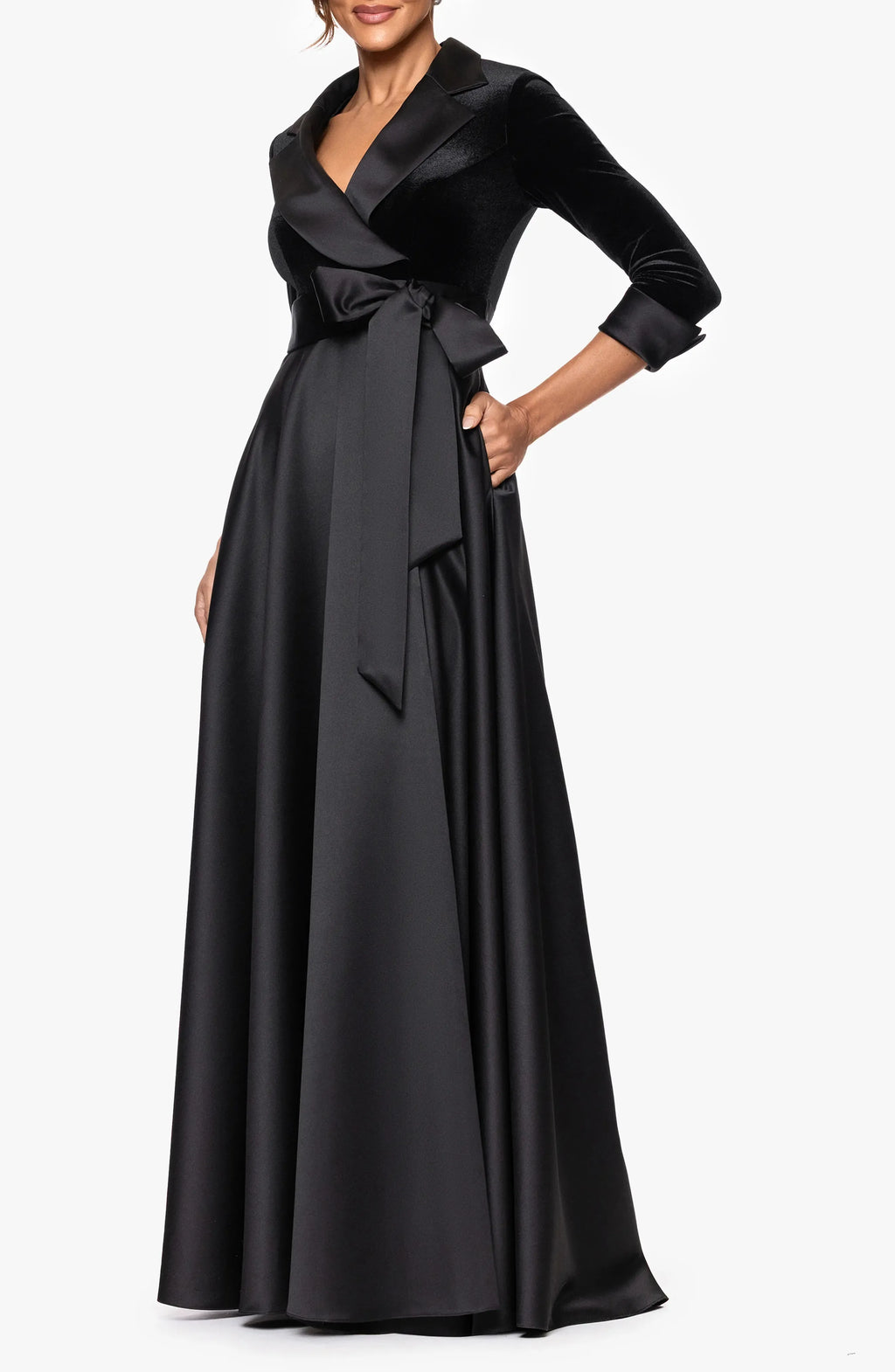 A-Line V Neck Long Sleeve & Floor-Length Prom Dress