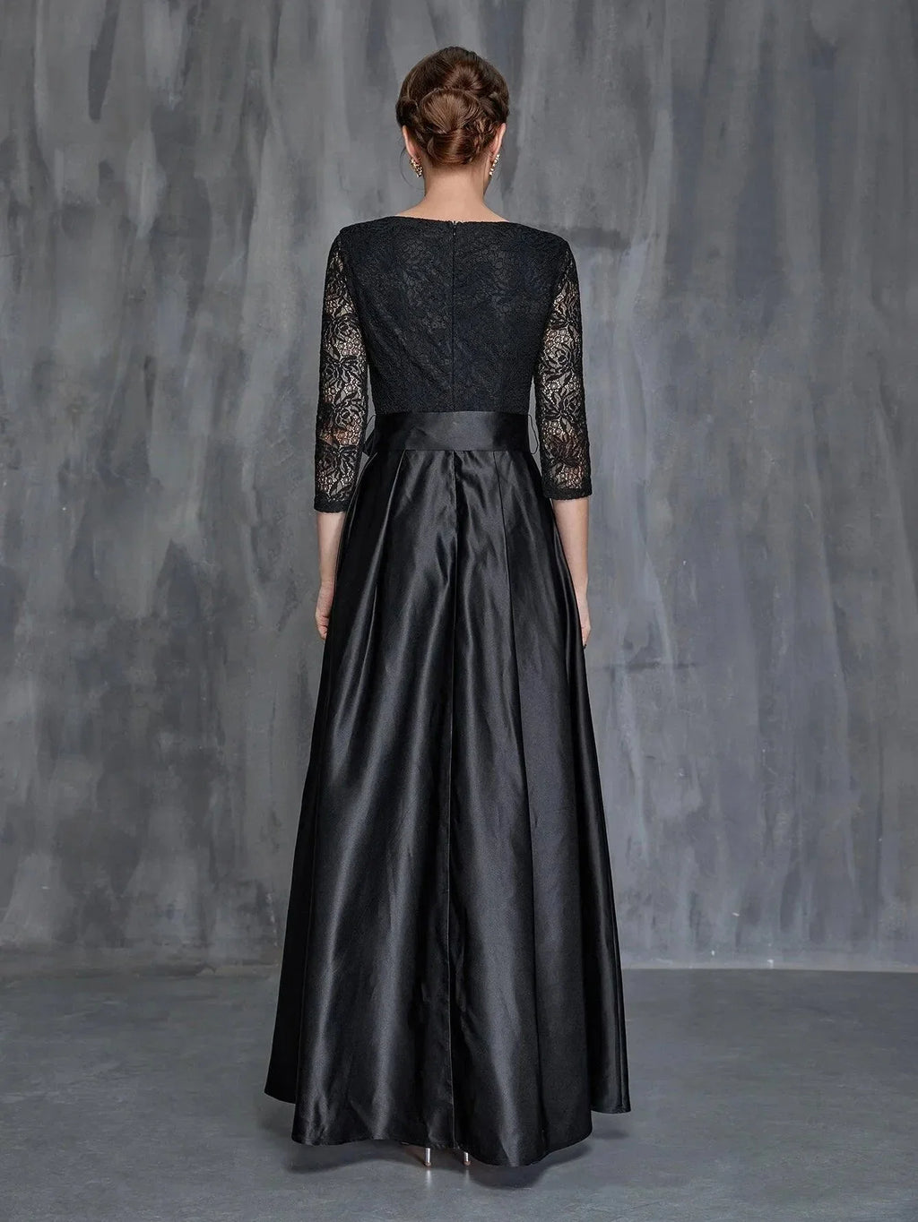 A-Line V Neck Long Sleeve Zipper Up Floor-Length Prom Dress