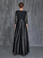 A-Line V Neck Long Sleeve Zipper Up Floor-Length Prom Dress
