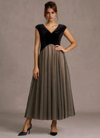 A-Line V Neck Sleeveless Back Zip Ankle-Length Evening Dress