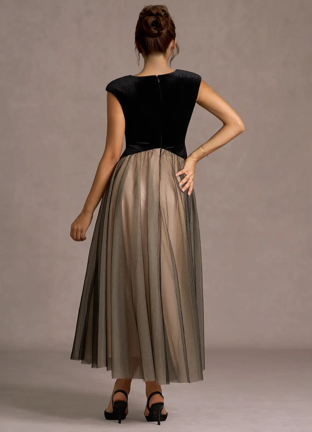 A-Line V Neck Sleeveless Back Zip Ankle-Length Evening Dress