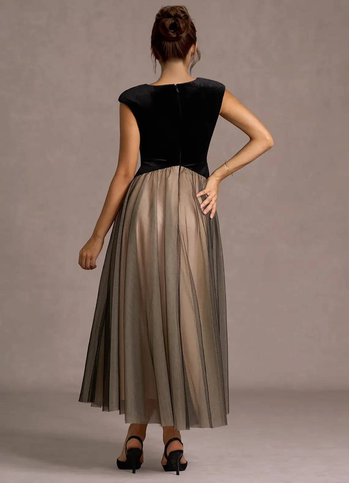 A-Line V Neck Sleeveless Back Zip Ankle-Length Evening Dress
