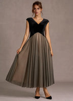 A-Line V Neck Sleeveless Back Zip Ankle-Length Evening Dress
