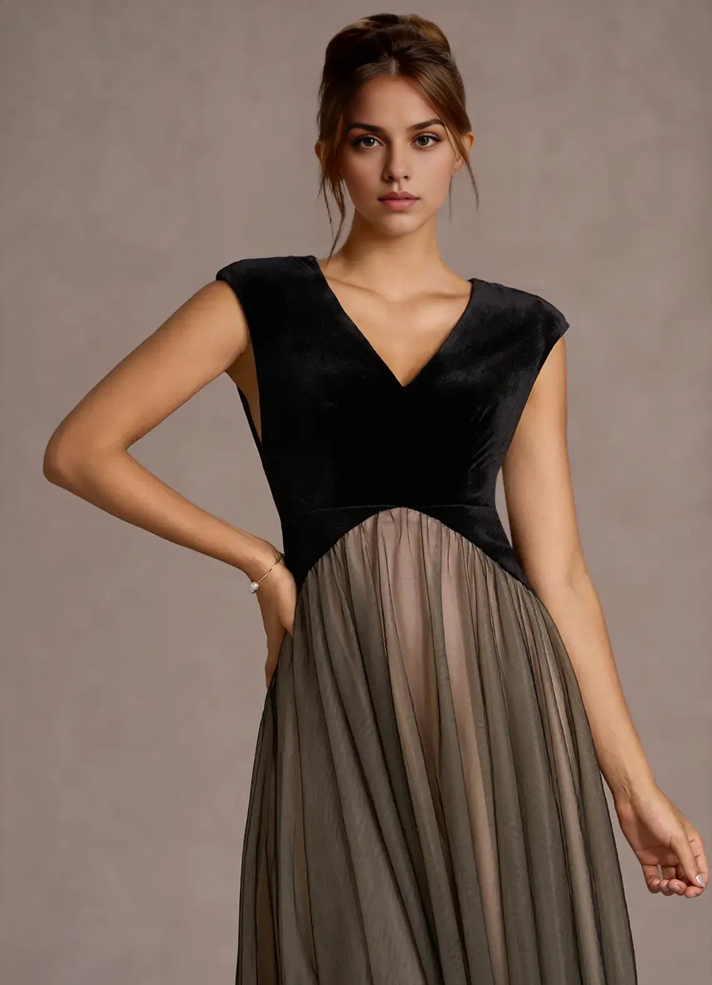 A-Line V Neck Sleeveless Back Zip Ankle-Length Evening Dress