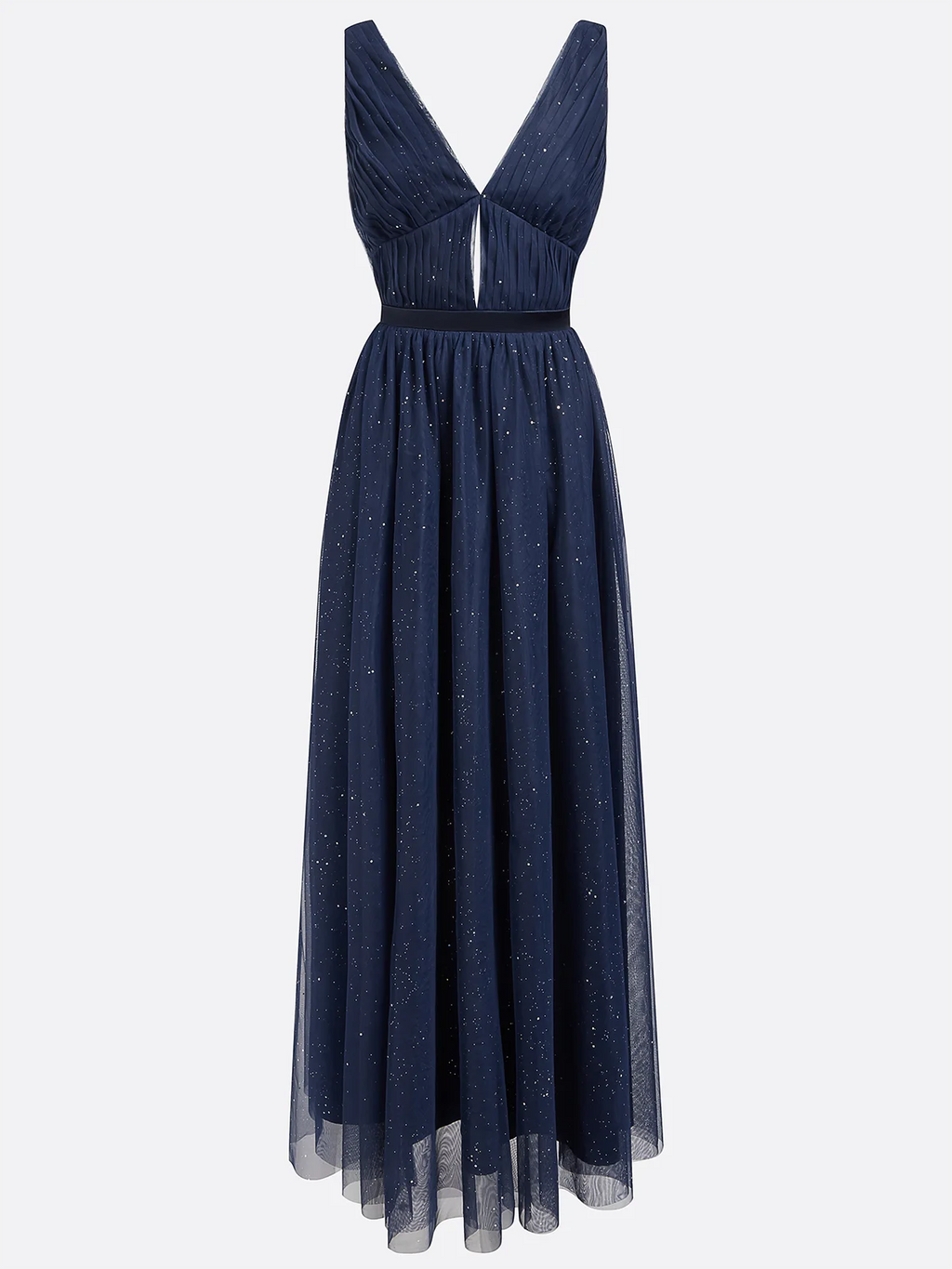 A-Line V Neck Sleeveless Back Zip Ankle-Length Evening Dress