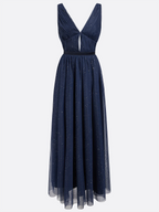 A-Line V Neck Sleeveless Back Zip Ankle-Length Evening Dress