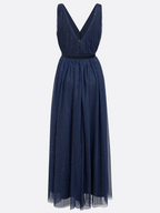 A-Line V Neck Sleeveless Back Zip Ankle-Length Evening Dress