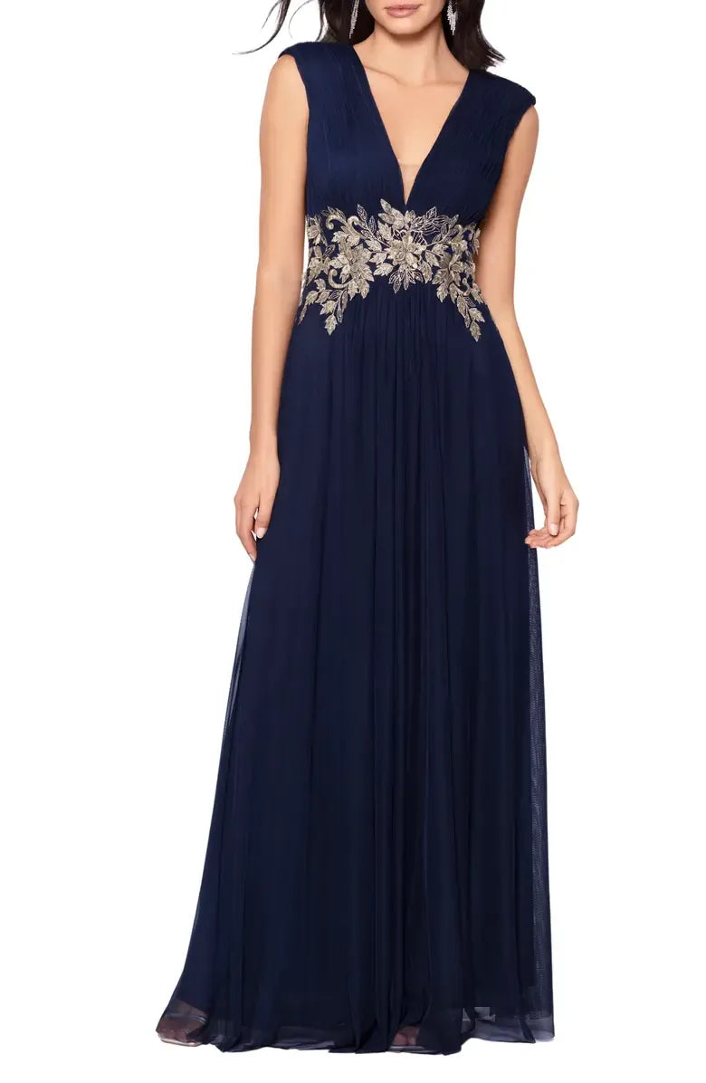 A-Line V Neck Sleeveless Backless Floor-Length Prom Dress