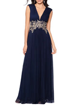 A-Line V Neck Sleeveless Backless Floor-Length Prom Dress