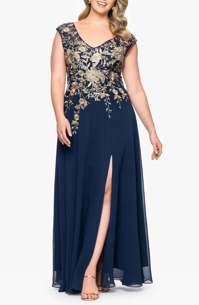 A-Line V Neck Sleeveless Floor-Length Mother of the Bride Dress