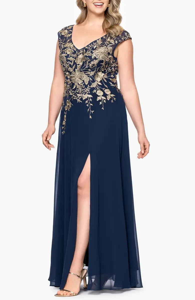A-Line V Neck Sleeveless Floor-Length Mother of the Bride Dress