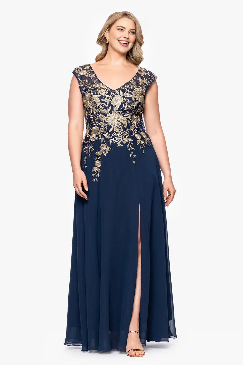 A-Line V Neck Sleeveless Floor-Length Mother of the Bride Dress
