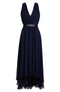 A-Line V Neck Sleeveless High/Low Hem Prom Dress