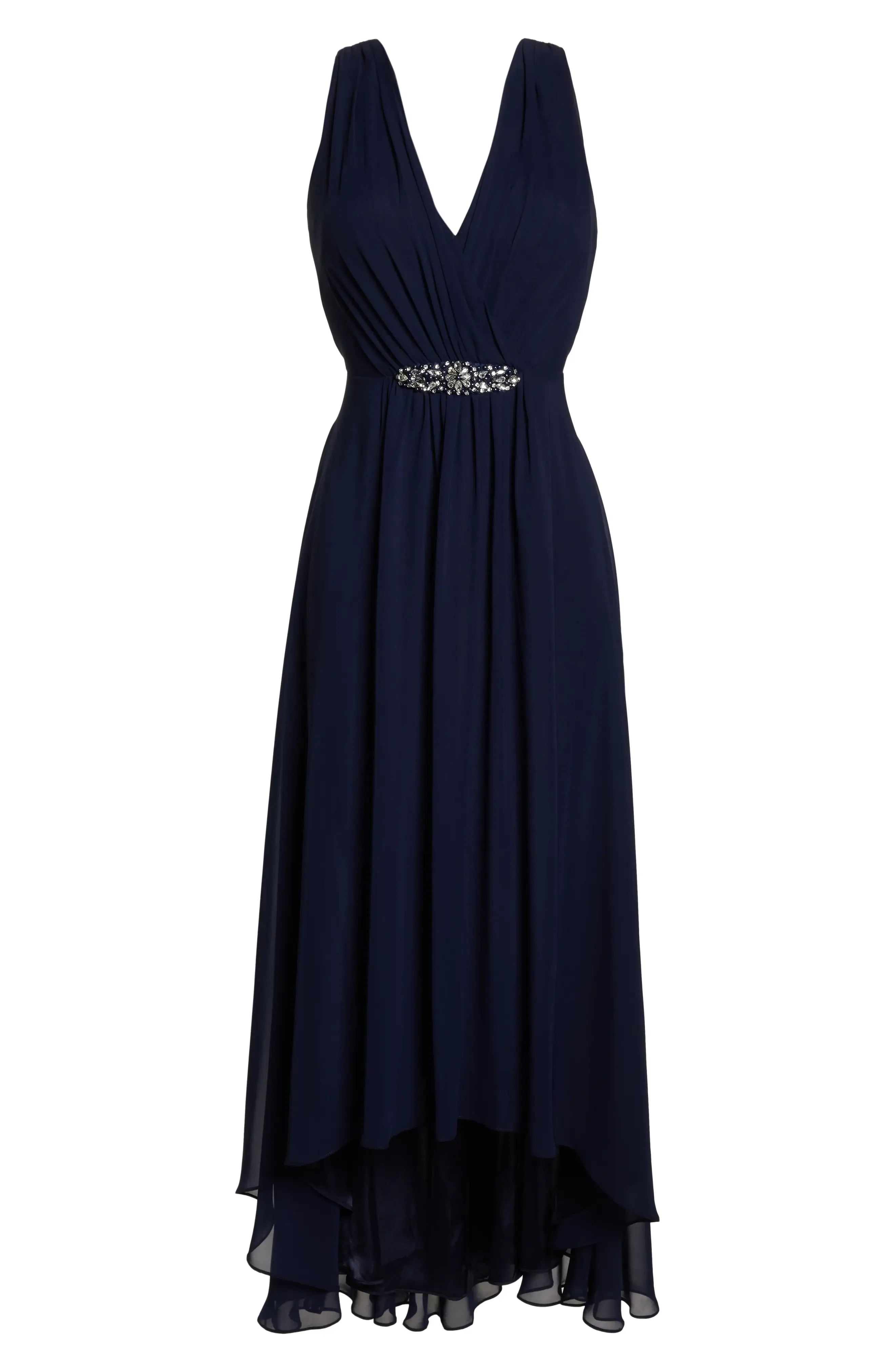 A-Line V Neck Sleeveless High/Low Hem Prom Dress
