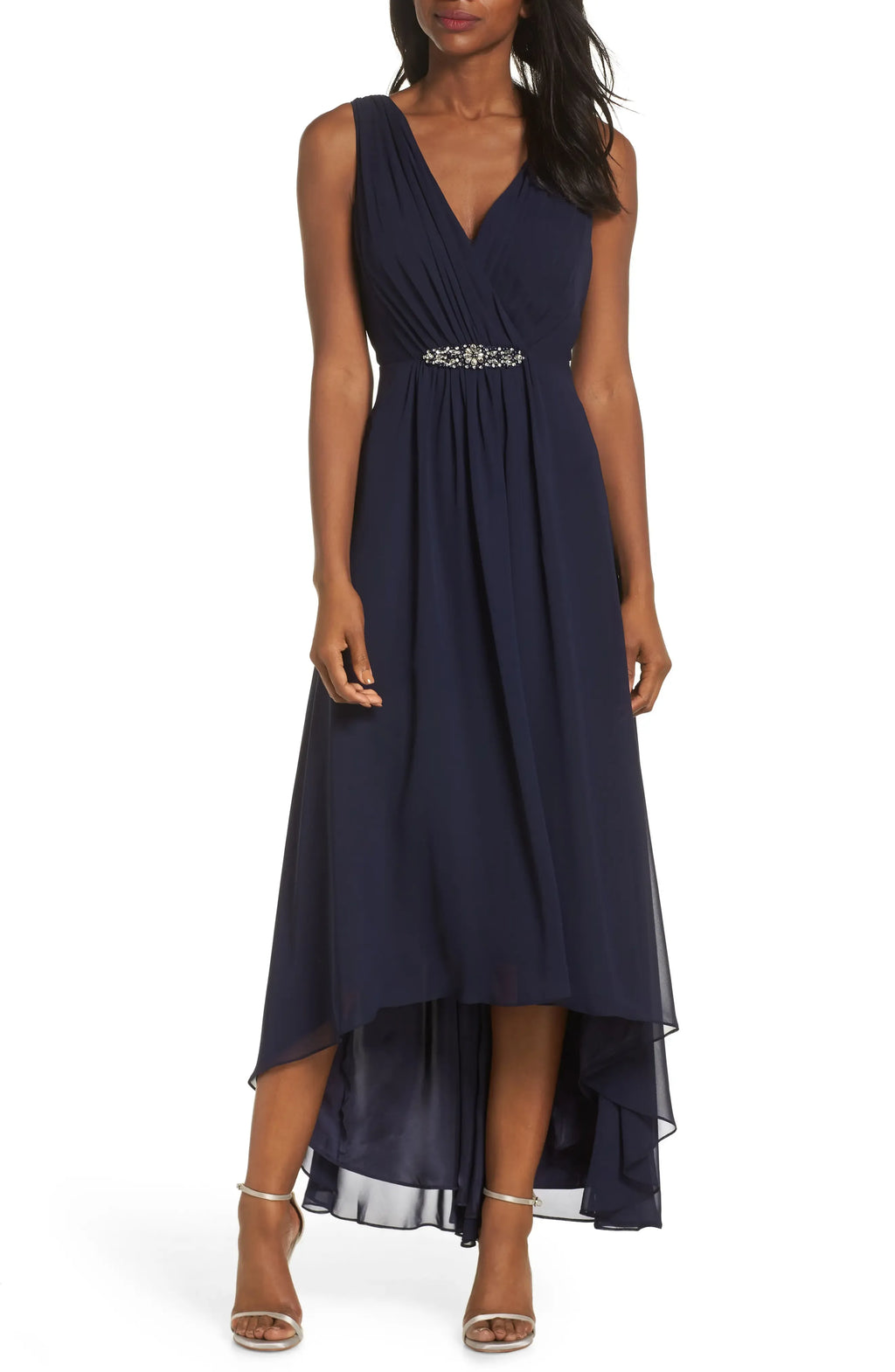 A-Line V Neck Sleeveless High/Low Hem Prom Dress