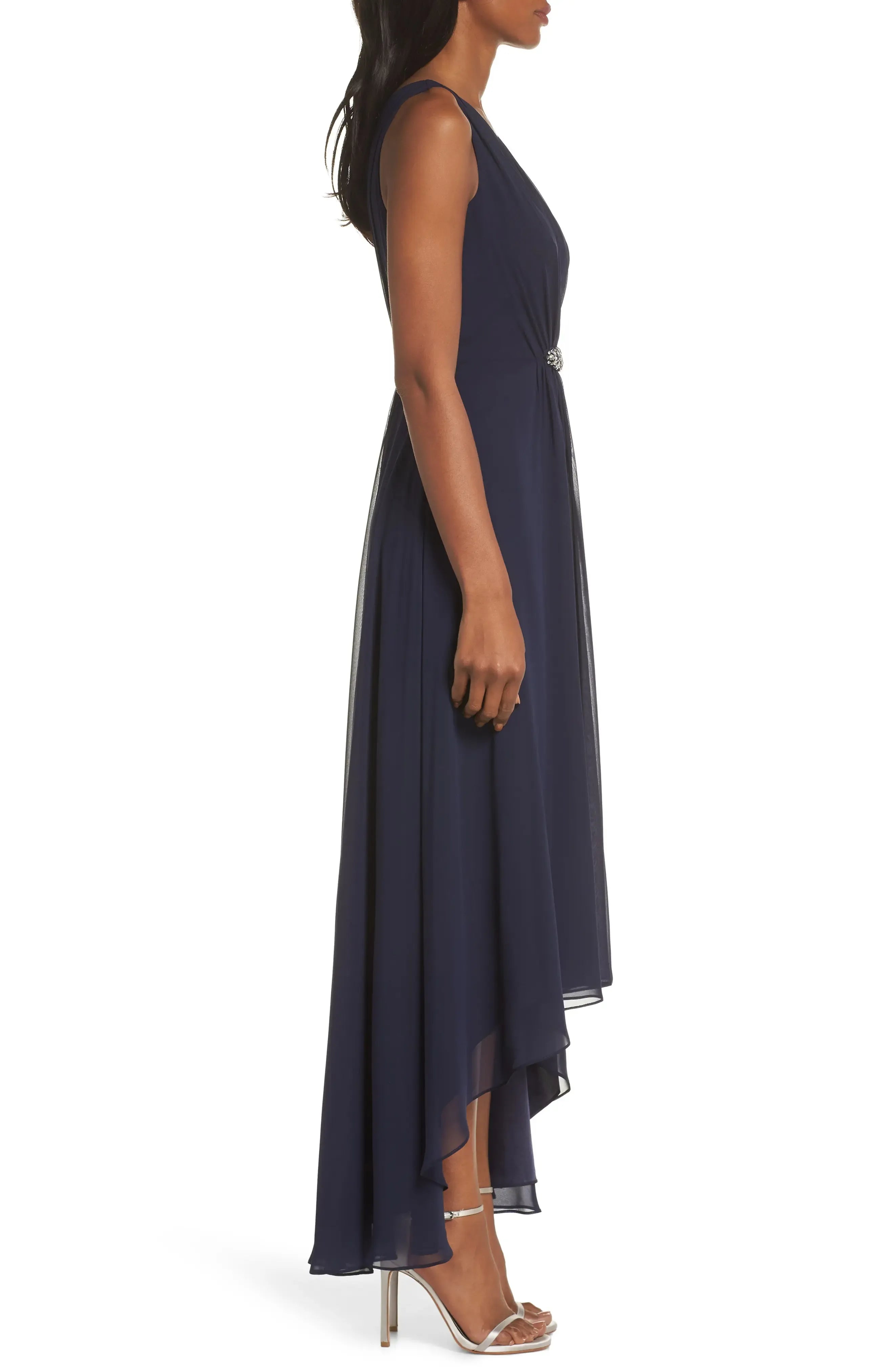 A-Line V Neck Sleeveless High/Low Hem Prom Dress