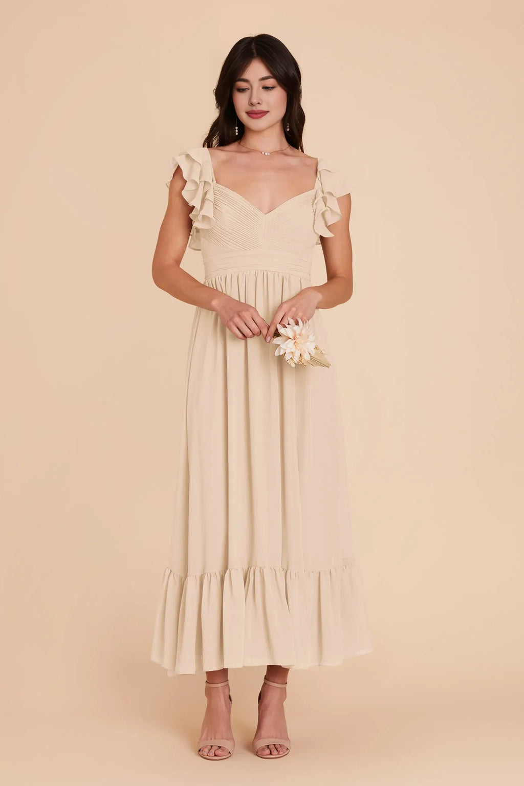 Elegant A-Line V Neck Sleeveless Chiffon Pleated Maxi Bridesmaid Dress