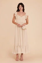 Elegant A-Line V Neck Sleeveless Chiffon Pleated Maxi Bridesmaid Dress