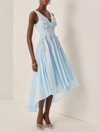 A-Line V Neck Sleeveless Zipper Up Asymmetric-Length Prom Dress