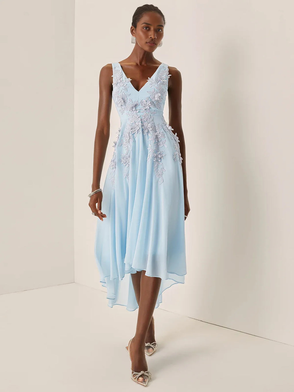 A-Line V Neck Sleeveless Zipper Up Asymmetric-Length Prom Dress