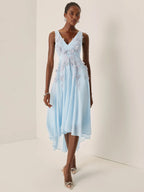 A-Line V Neck Sleeveless Zipper Up Asymmetric-Length Prom Dress