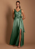 A-Line V Neck Sleeveless Zipper Up Floor-Length Evening Dress