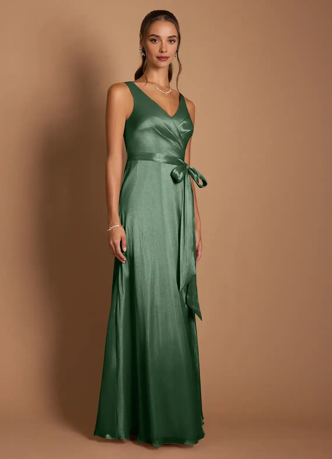 A-Line V Neck Sleeveless Zipper Up Floor-Length Evening Dress