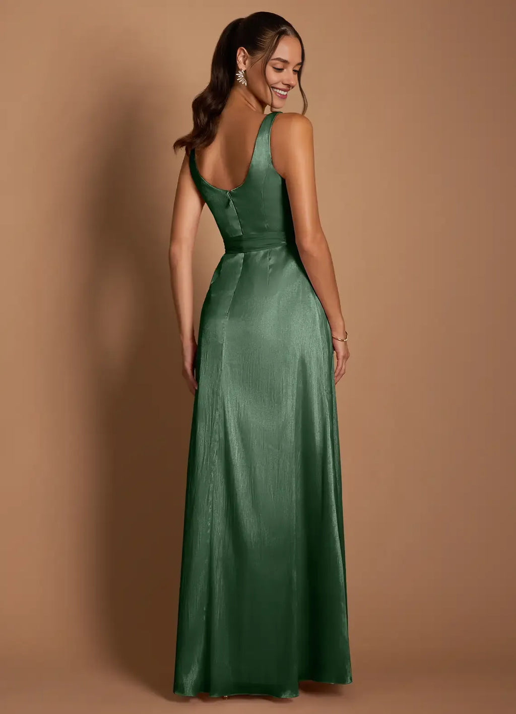 A-Line V Neck Sleeveless Zipper Up Floor-Length Evening Dress